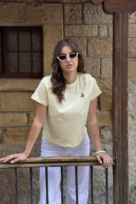 BANANA LOGO ONE COLOR ROUND NECK WOMEN T-SHIRT YELLOW/E VERDHE - 5
