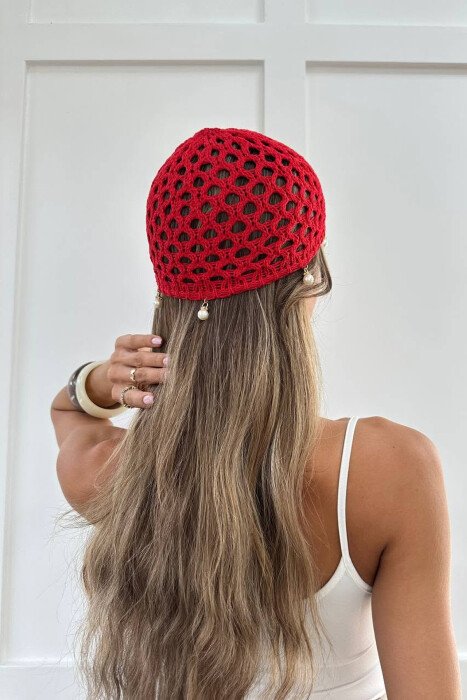 BANDANA E THURRUR ME DETAJE PERLASH PER FEMRA NE NGJYRE TE KUQE - 2