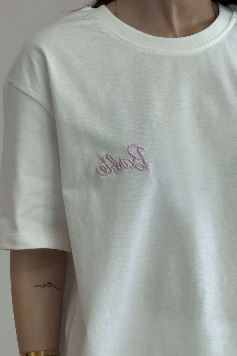 BARBIE WRITTING SIMPLE WOMEN T-SHIRT WHITE-E BARDHE - 5