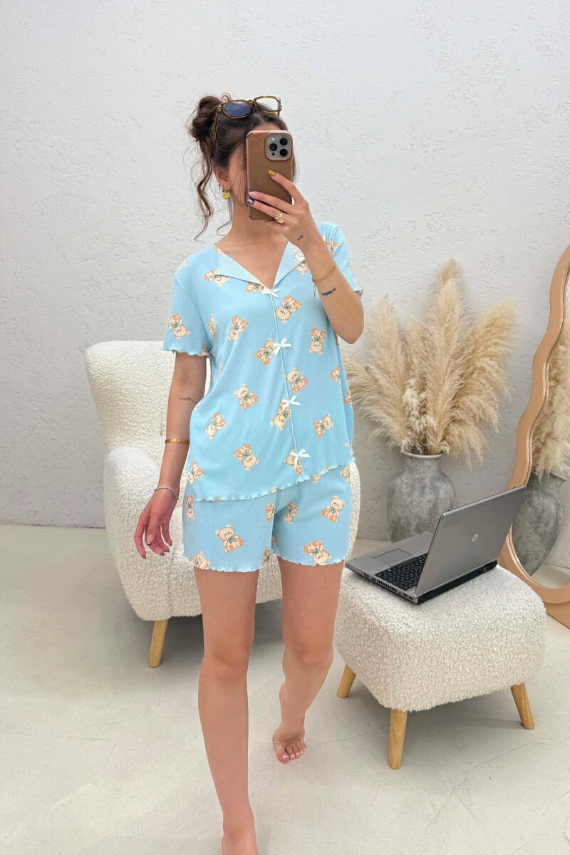 BEAR DESIGN SHIRT + SHORTS WOMEN PYJAMAS LIGHTBLUE/BZ - 2