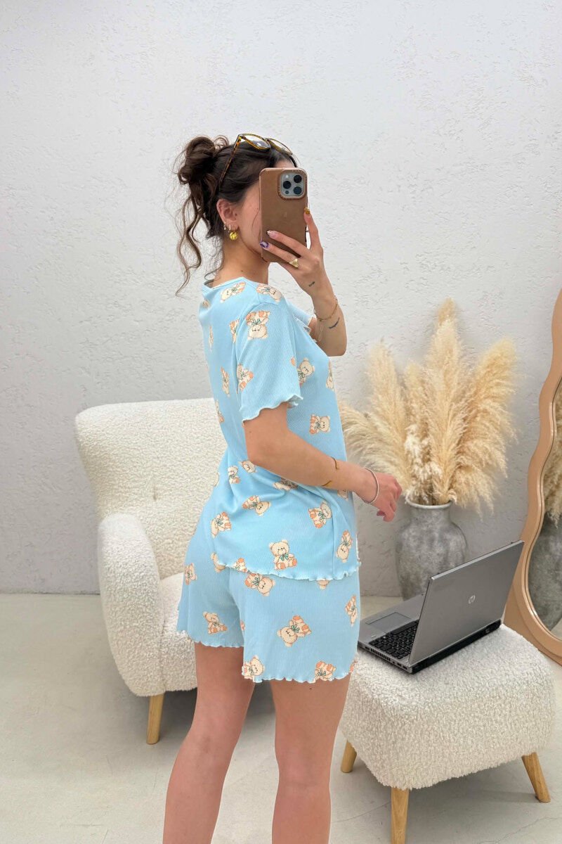 BEAR DESIGN SHIRT + SHORTS WOMEN PYJAMAS LIGHTBLUE/BZ - 5