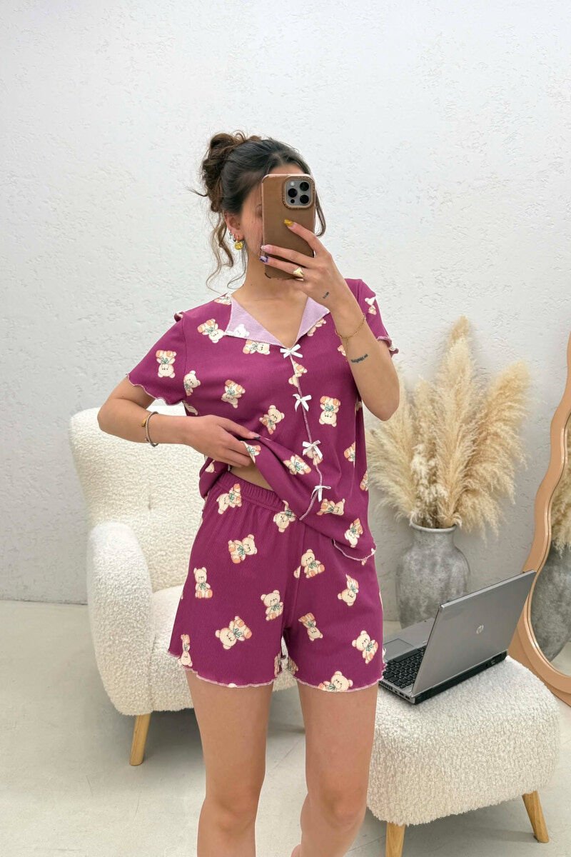 BEAR DESIGN SHIRT + SHORTS WOMEN PYJAMAS PURPLE/LEJLA - 2