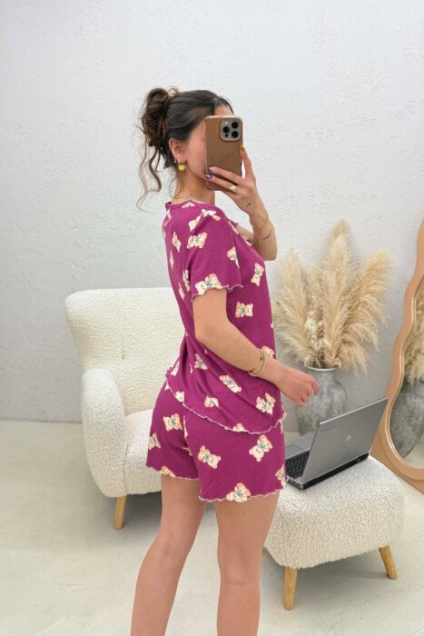 BEAR DESIGN SHIRT + SHORTS WOMEN PYJAMAS PURPLE/LEJLA - 3