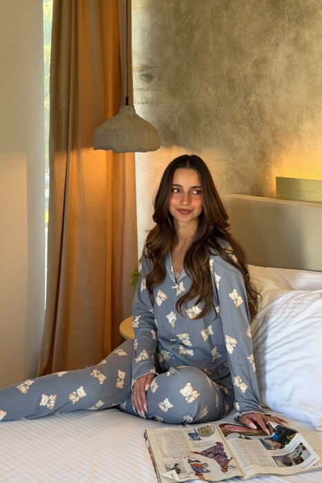 BEAR DESIGN SHIRT+ TROUSERS WOMEN PYJAMAS GREY/GRI - 2