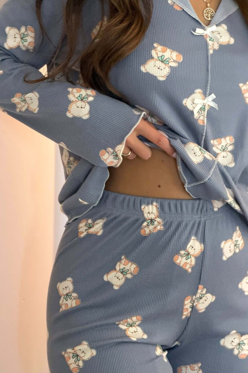 BEAR DESIGN SHIRT+ TROUSERS WOMEN PYJAMAS GREY/GRI - 4