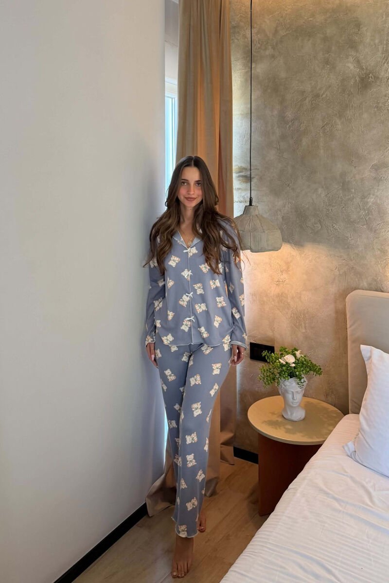 BEAR DESIGN SHIRT+ TROUSERS WOMEN PYJAMAS GREY/GRI - 5