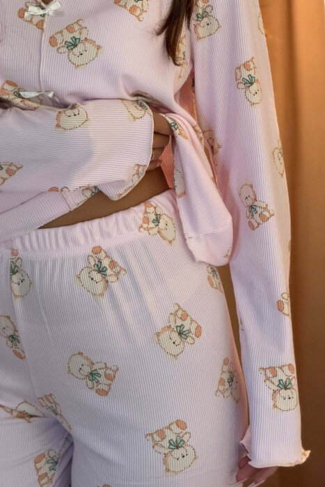 BEAR DESIGN SHIRT+ TROUSERS WOMEN PYJAMAS PINK/ROZE - 3
