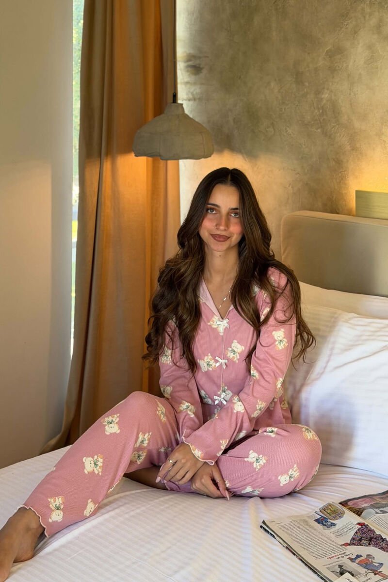 BEAR DESIGN SHIRT+ TROUSERS WOMEN PYJAMAS POWDER/PUDER - 1