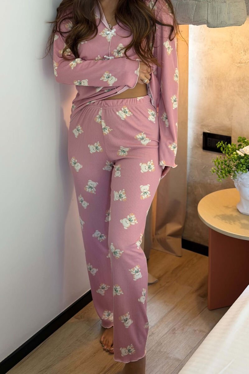 BEAR DESIGN SHIRT+ TROUSERS WOMEN PYJAMAS POWDER/PUDER - 3