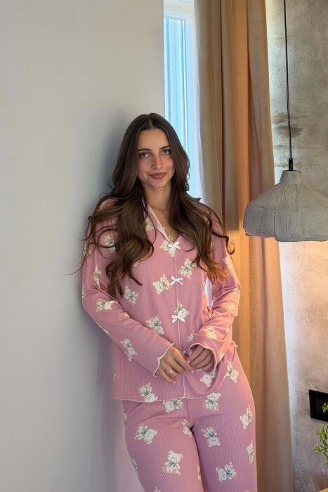 BEAR DESIGN SHIRT+ TROUSERS WOMEN PYJAMAS POWDER/PUDER - 5