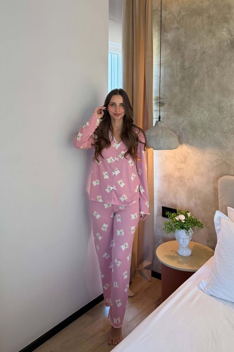 BEAR DESIGN SHIRT+ TROUSERS WOMEN PYJAMAS POWDER/PUDER - 7