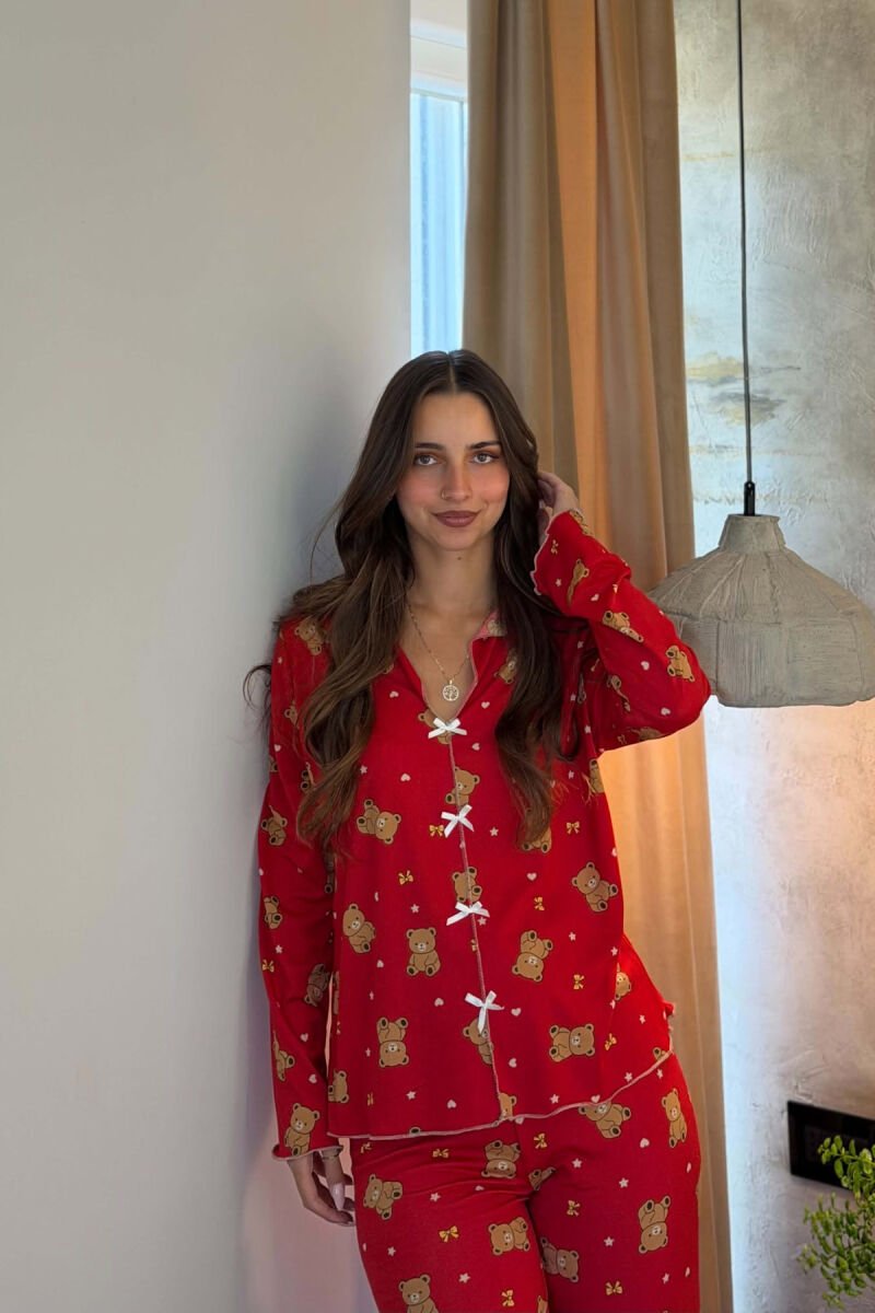 BEAR DESIGN SHIRT+ TROUSERS WOMEN PYJAMAS RED/E KUQE - 4