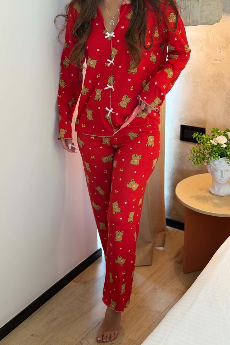 BEAR DESIGN SHIRT+ TROUSERS WOMEN PYJAMAS RED/E KUQE - 5