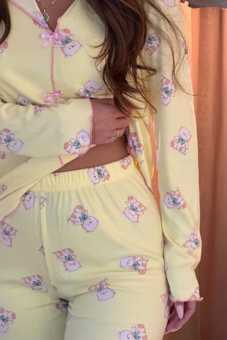 BEAR DESIGN SHIRT+ TROUSERS WOMEN PYJAMAS YELLOW/E VERDHE - 6