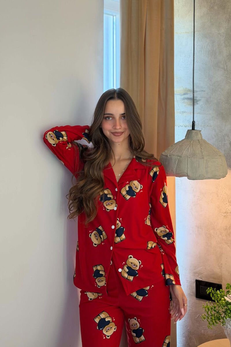 BEAR DESIGN SHIRT+TROUSERS WOMEN PYJAMAS RED/E KUQE - 4