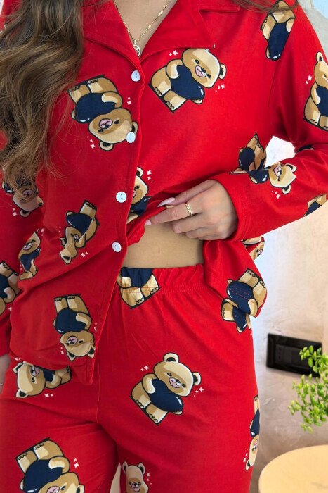 BEAR DESIGN SHIRT+TROUSERS WOMEN PYJAMAS RED/E KUQE - 5