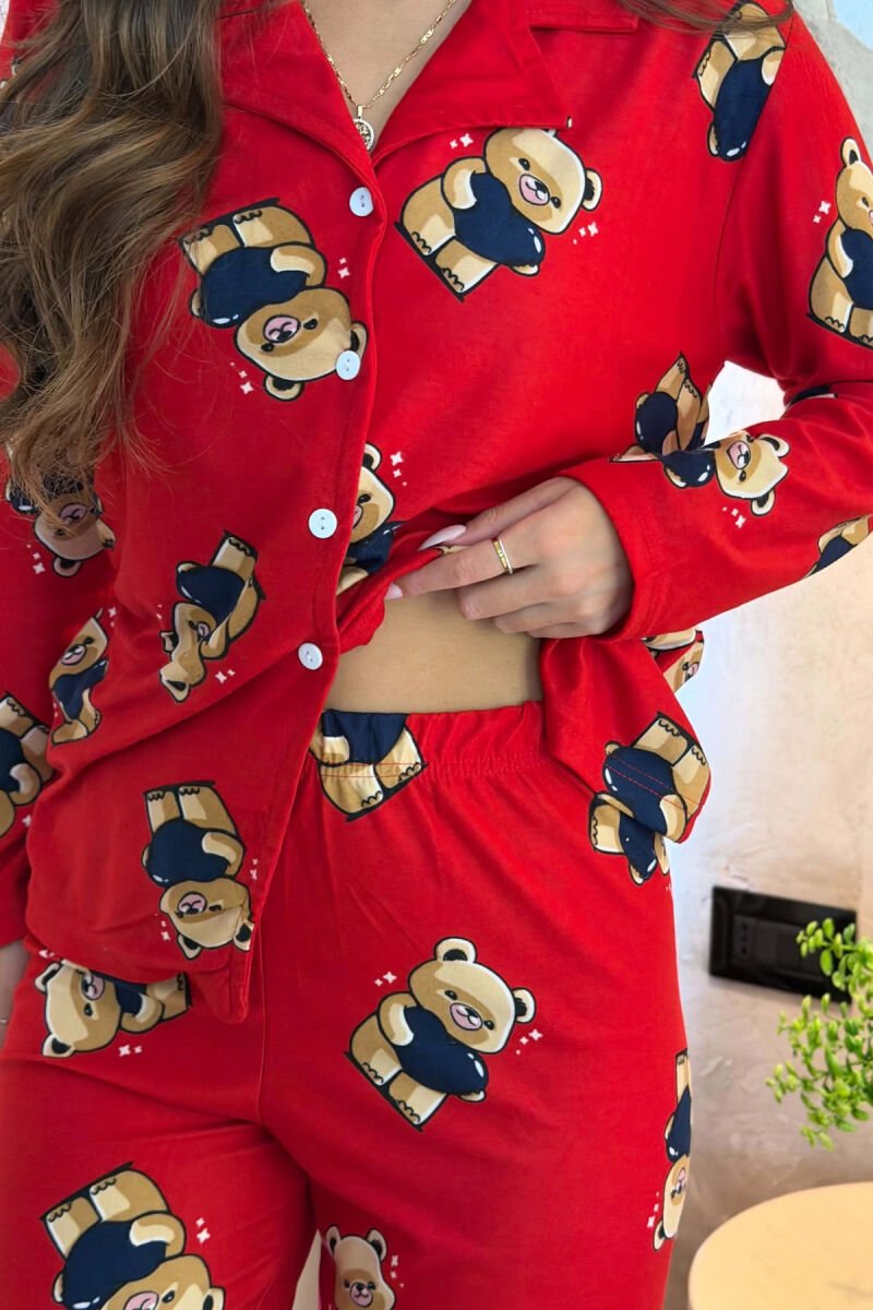 BEAR DESIGN SHIRT+TROUSERS WOMEN PYJAMAS RED/E KUQE - 5