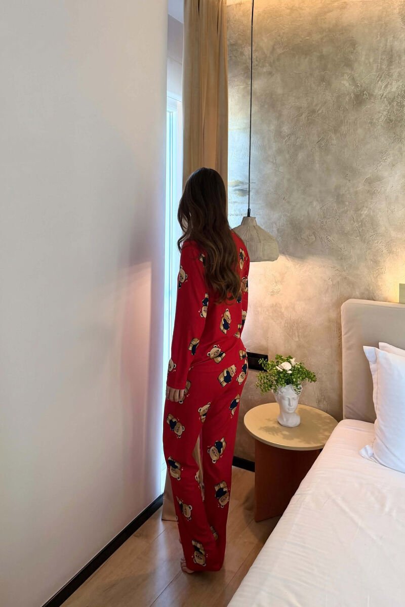 BEAR DESIGN SHIRT+TROUSERS WOMEN PYJAMAS RED/E KUQE - 6