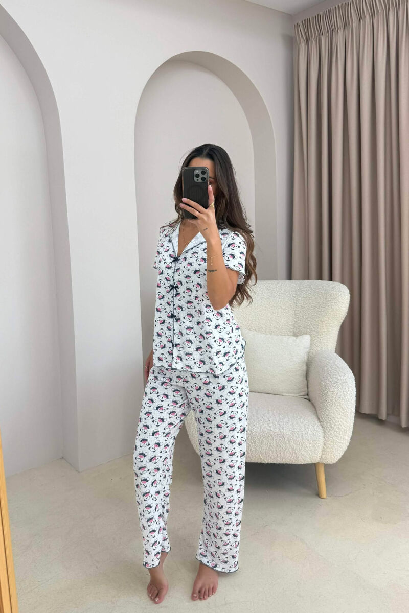 BEAR DESIGN SHIRT+TROUSERS WOMEN PYJAMAS WHITE-E BARDHE - 1