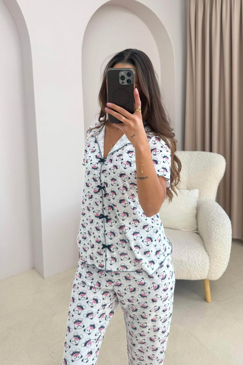 BEAR DESIGN SHIRT+TROUSERS WOMEN PYJAMAS WHITE-E BARDHE - 6