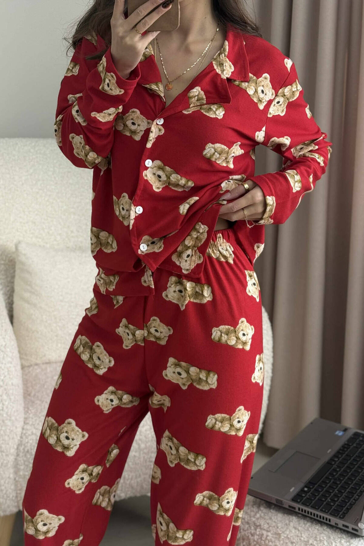 Simple Pyjamas BEAR DESIGN SIMPLE SHIRT+TROUSERS WOMEN PYJAMAS RED/E KUQE PYJAMAS ...