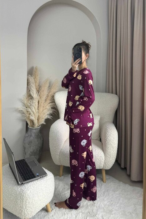 BEAR DESIGN SWEATSHIRT+TROUSERS WOMEN PYJAMAS DARK BURGUNDY/VISHNJE E ERRET - 2