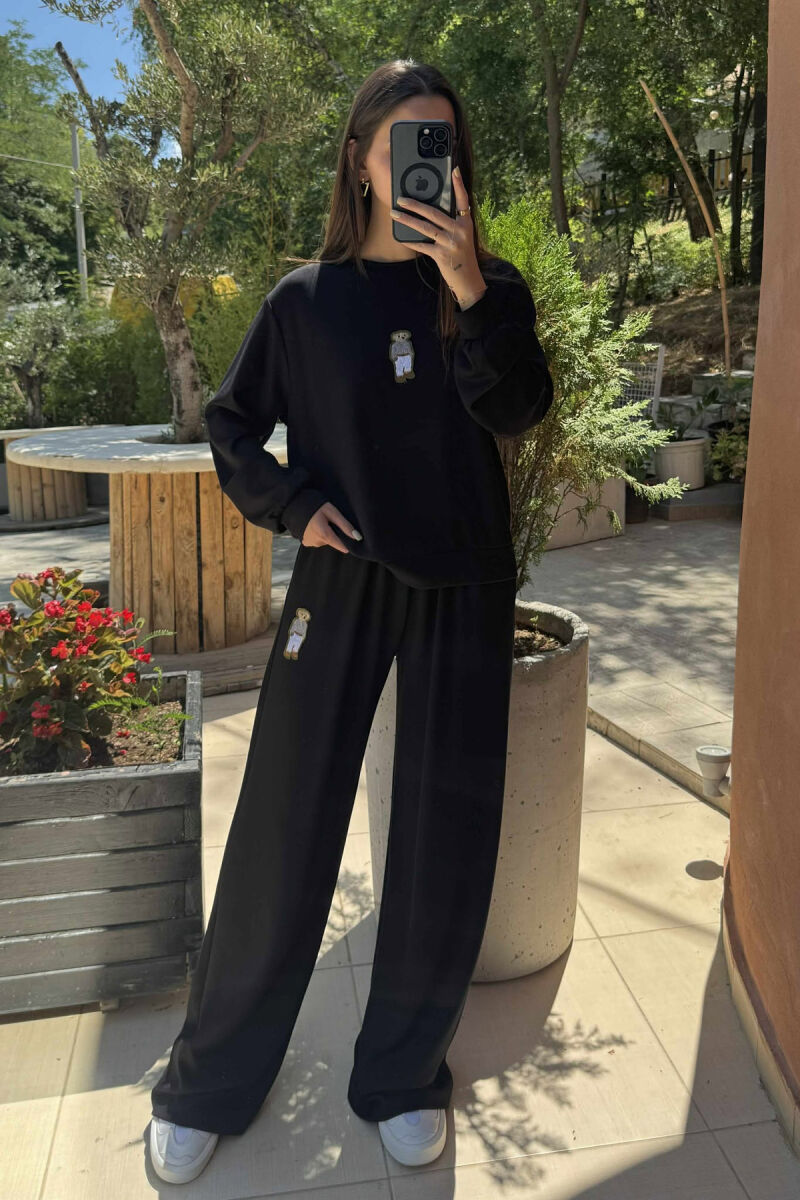 BEAR IMAGE BLOUSE+ SWEATPANTS ONE COLOR WOMEN SET BLACK/ E ZEZE - 1