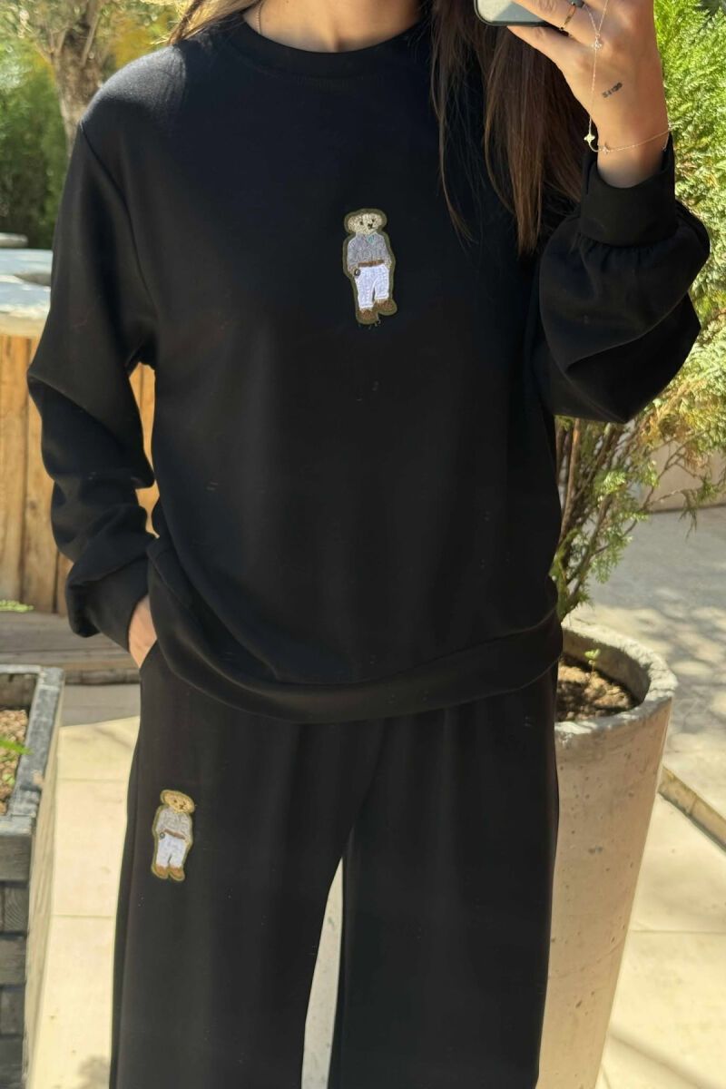 BEAR IMAGE BLOUSE+ SWEATPANTS ONE COLOR WOMEN SET BLACK/ E ZEZE - 2