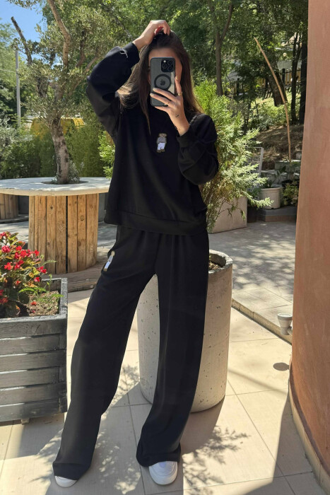 BEAR IMAGE BLOUSE+ SWEATPANTS ONE COLOR WOMEN SET BLACK/ E ZEZE - 4