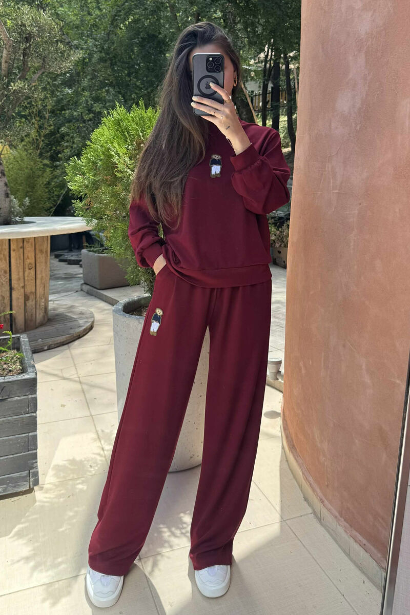BEAR IMAGE BLOUSE+ SWEATPANTS ONE COLOR WOMEN SET BURGUNDY/VISHNJE - 1