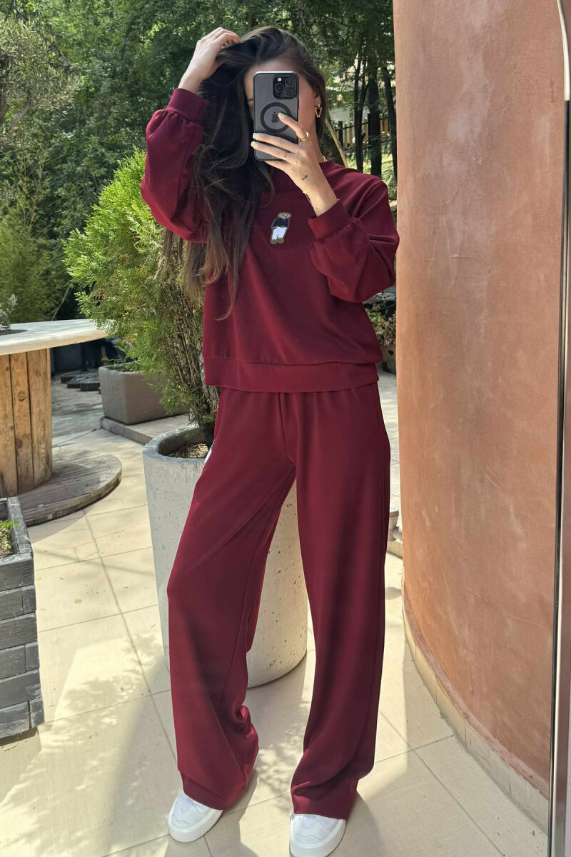 BEAR IMAGE BLOUSE+ SWEATPANTS ONE COLOR WOMEN SET BURGUNDY/VISHNJE - 2