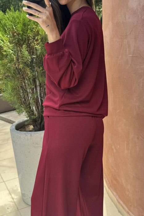 BEAR IMAGE BLOUSE+ SWEATPANTS ONE COLOR WOMEN SET BURGUNDY/VISHNJE - 3