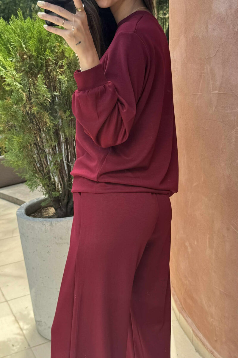BEAR IMAGE BLOUSE+ SWEATPANTS ONE COLOR WOMEN SET BURGUNDY/VISHNJE - 3