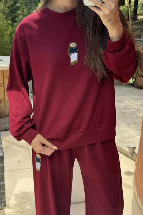 BEAR IMAGE BLOUSE+ SWEATPANTS ONE COLOR WOMEN SET BURGUNDY/VISHNJE - 4