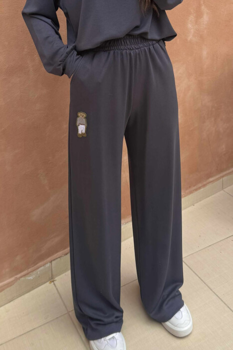 BEAR IMAGE BLOUSE+ SWEATPANTS ONE COLOR WOMEN SET DARK GREY/GEE - 2