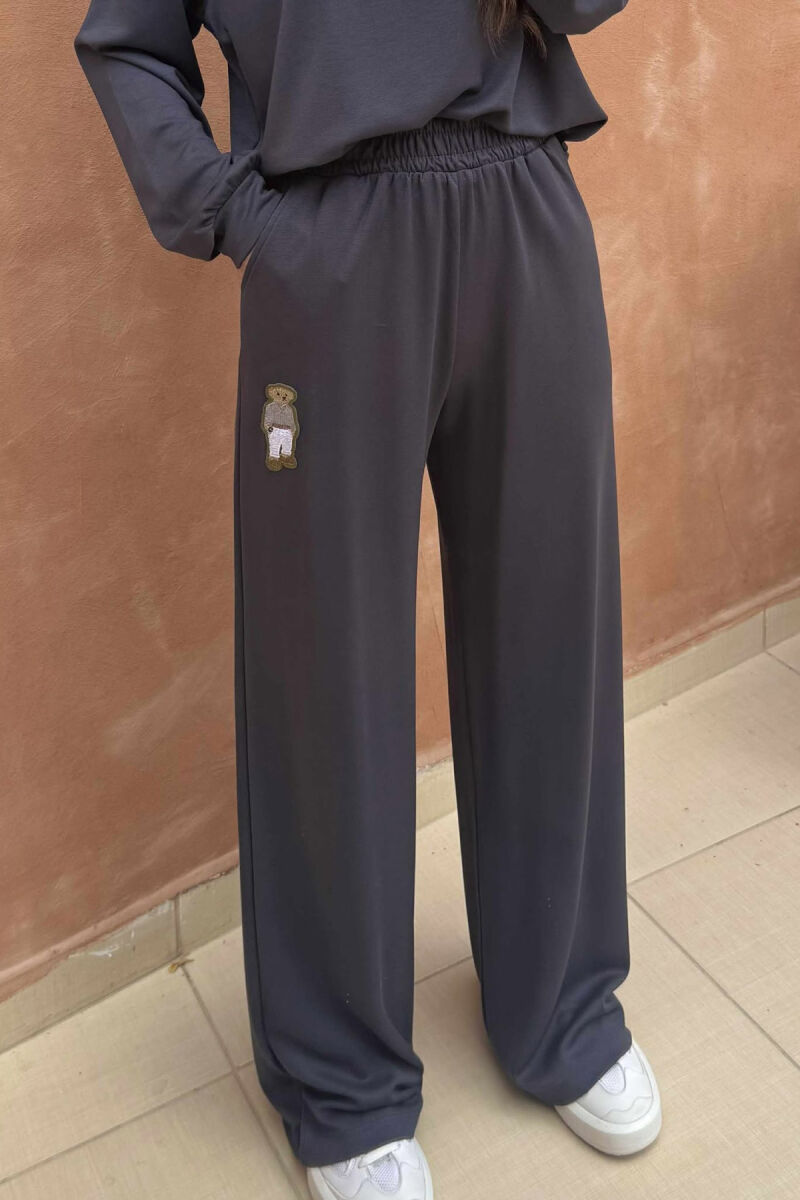 BEAR IMAGE BLOUSE+ SWEATPANTS ONE COLOR WOMEN SET DARK GREY/GEE - 2