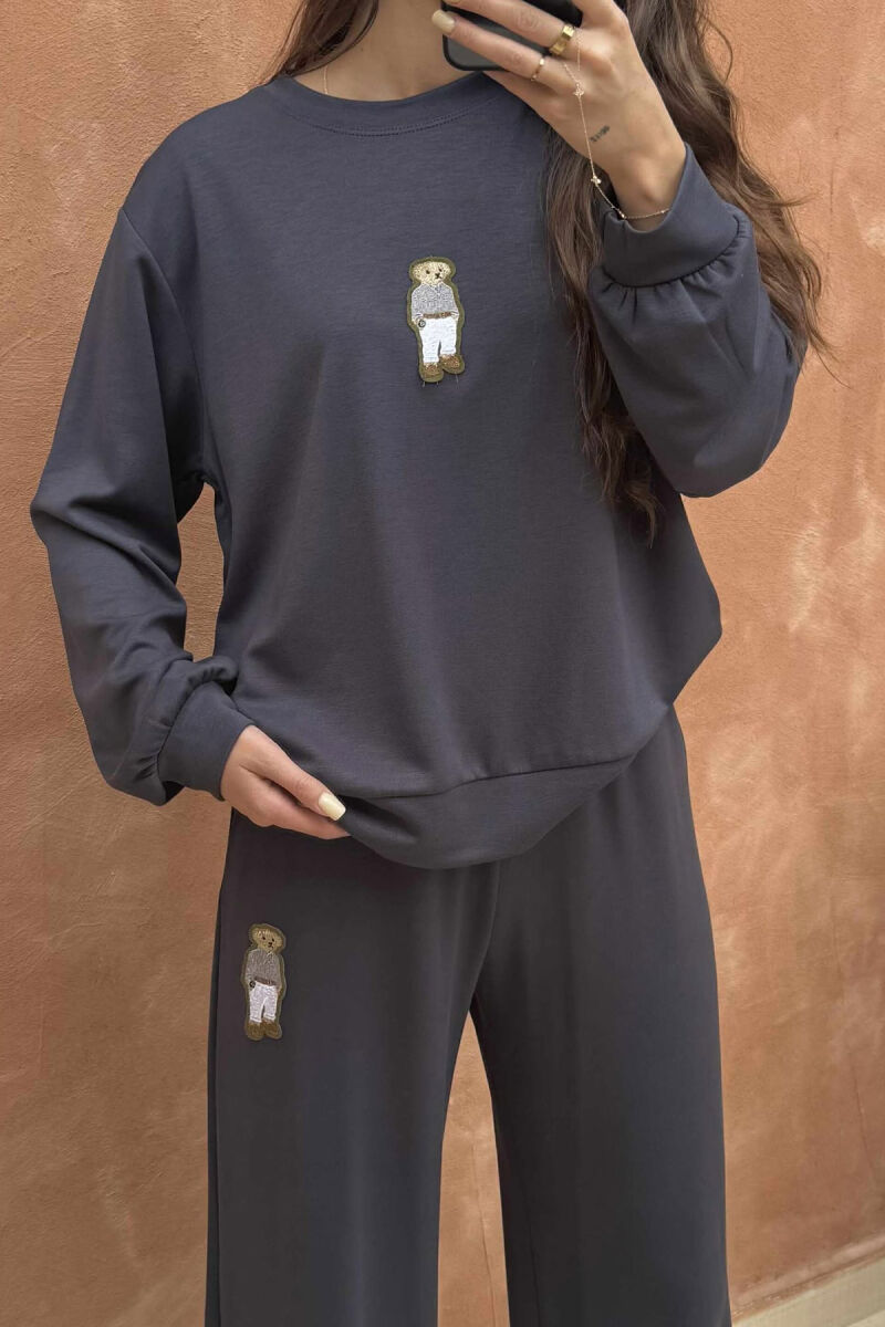 BEAR IMAGE BLOUSE+ SWEATPANTS ONE COLOR WOMEN SET DARK GREY/GEE - 3