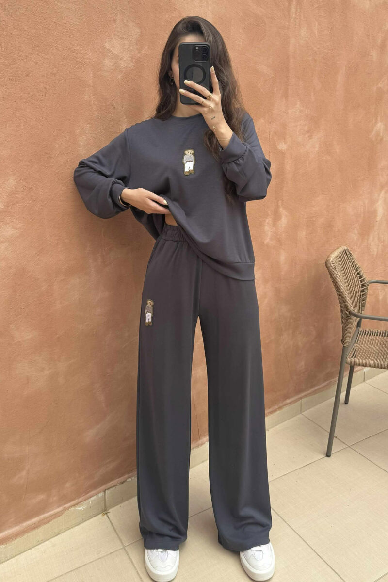 BEAR IMAGE BLOUSE+ SWEATPANTS ONE COLOR WOMEN SET DARK GREY/GEE - 5