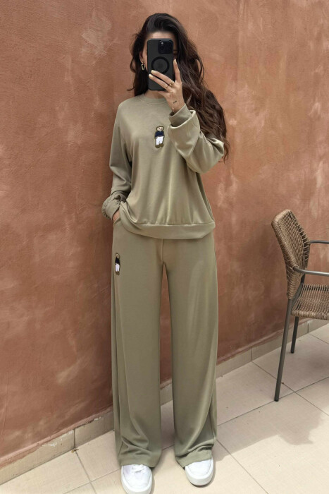 BEAR IMAGE BLOUSE+ SWEATPANTS ONE COLOR WOMEN SET MINT/MENTE - 1