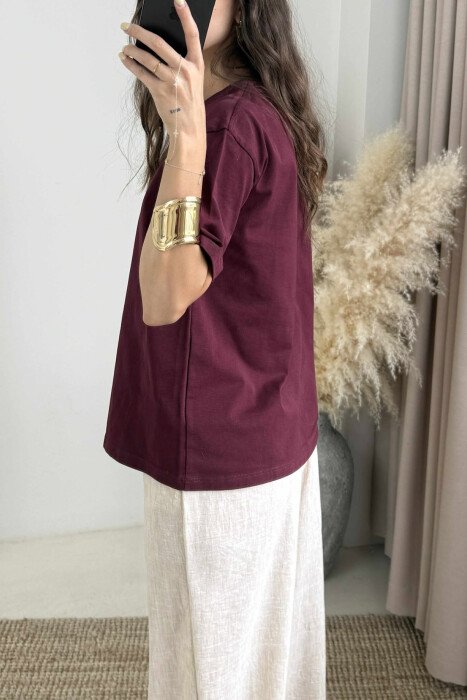 BEAR IMAGE ONE COLOR WOMEN T-SHIRT BURGUNDY/VISHNJE - 3