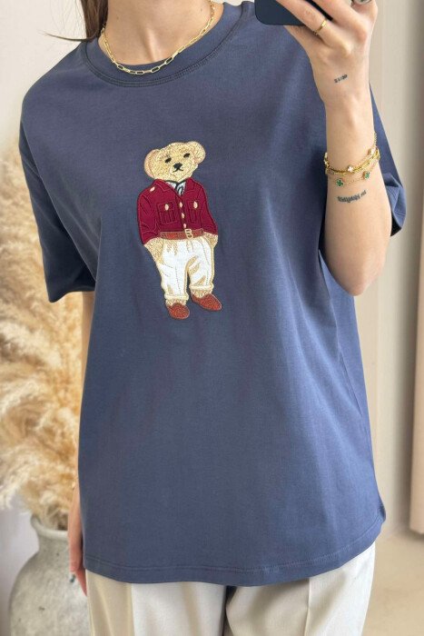 BEAR IMAGE ONE COLOR WOMEN T-SHIRT DARK GREY/GEE - 9