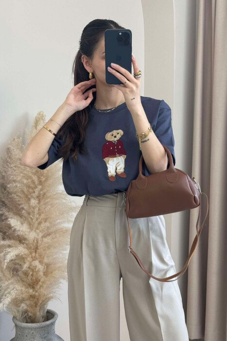 BEAR IMAGE ONE COLOR WOMEN T-SHIRT DARK GREY/GEE - 7
