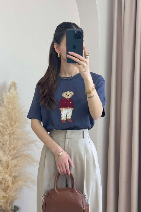 BEAR IMAGE ONE COLOR WOMEN T-SHIRT DARK GREY/GEE - 6
