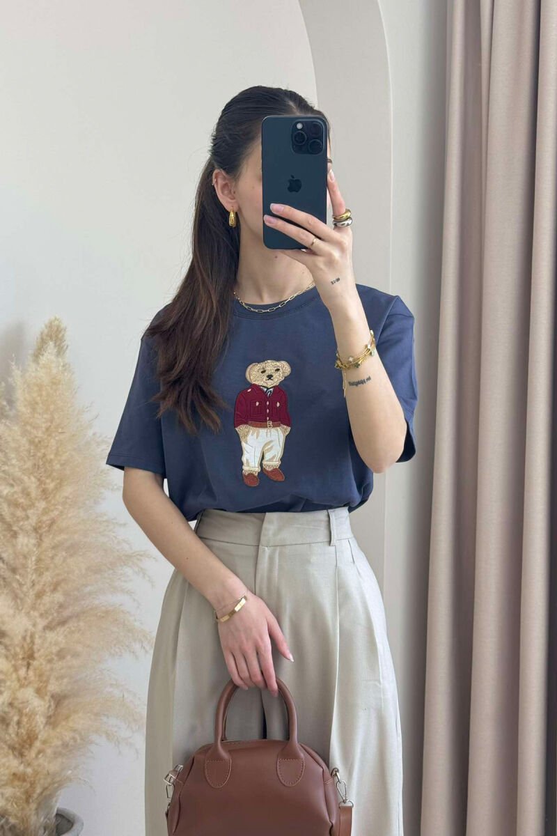 BEAR IMAGE ONE COLOR WOMEN T-SHIRT DARK GREY/GEE - 6