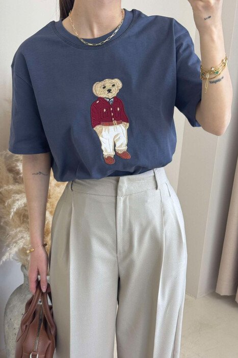 BEAR IMAGE ONE COLOR WOMEN T-SHIRT DARK GREY/GEE - 8