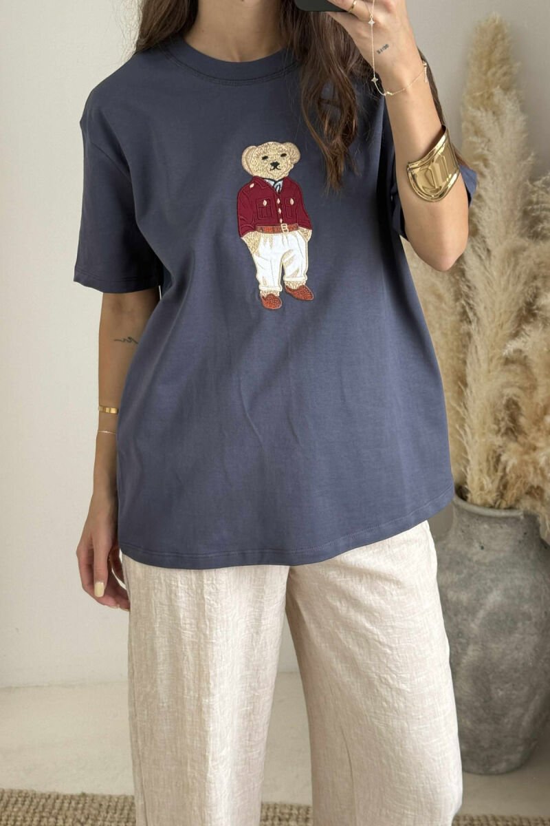 BEAR IMAGE ONE COLOR WOMEN T-SHIRT DARK GREY/GEE - 3