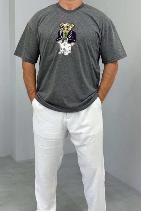 BEAR IMAGE ROUND NECK MEN T-SHIRT GREY/GRI - 
