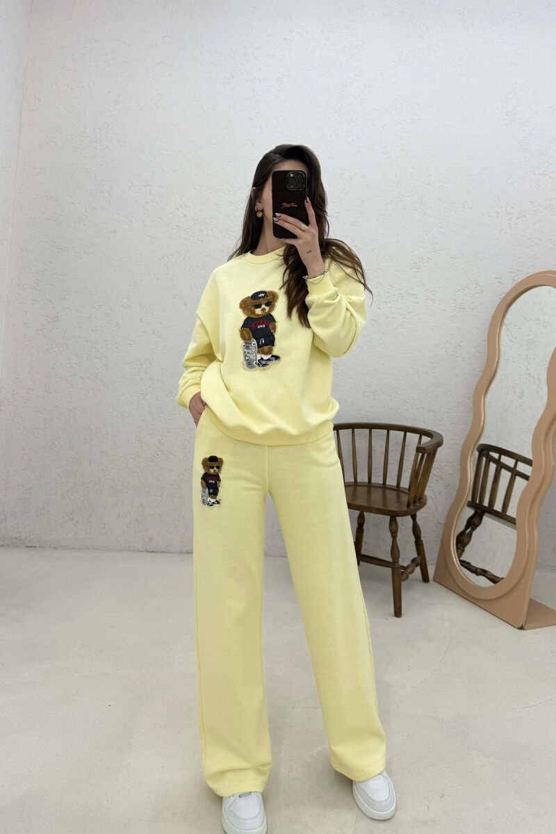 BEAR IMAGE SWEATSHIRT + SWEATPANTS WOMAN SET YELLOW/E VERDHE - 1
