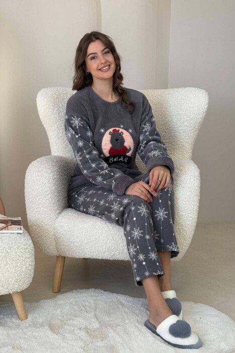 BEAR IMAGE WOMEN PYJAMAS GREY/GRI - KLAUDIO FASHION
