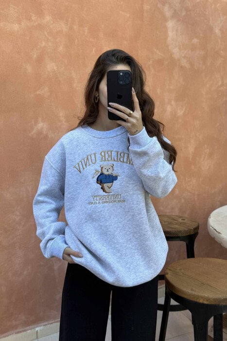 BEAR IMAGE WRITTINGS WOMEN SWEATSHIRT LIGHT GREY/GZ - 3